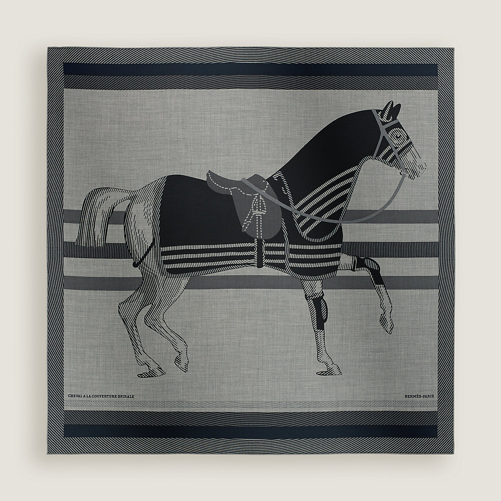 HERMÈS 馬具デザイン スカーフ エルメスデザインのシルクスカーフ ネイビーブルー【馬具タッセル柄】